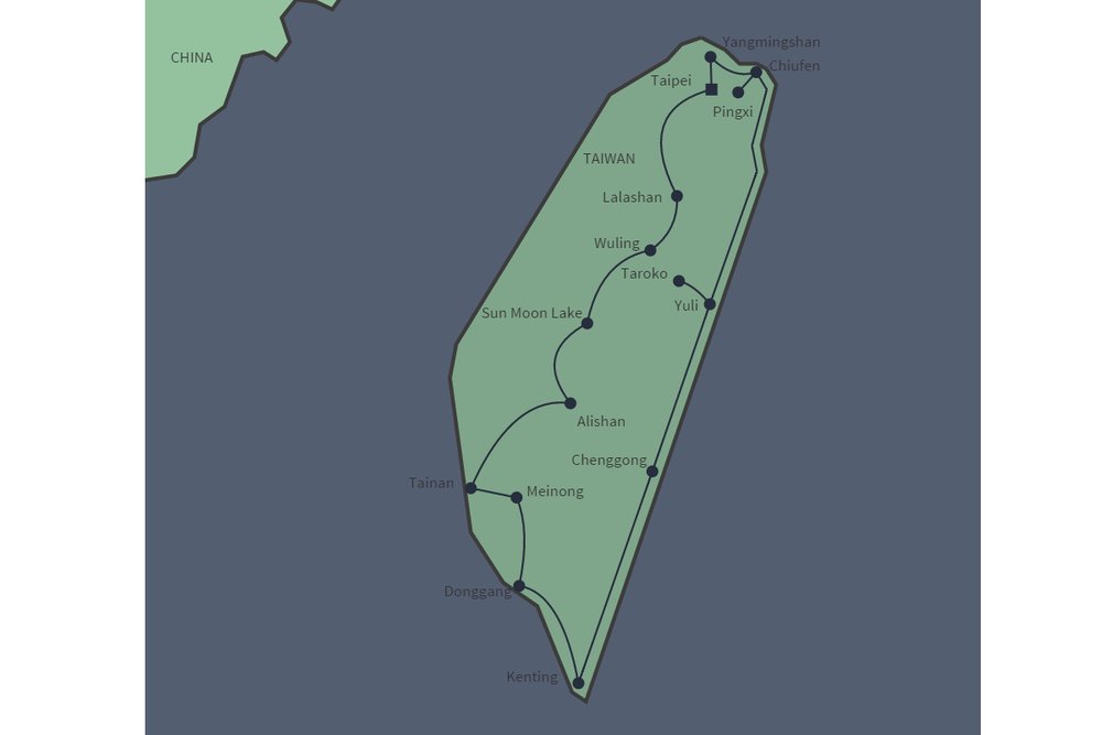 Routekaart van Taiwan compleet met huurauto